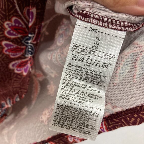Old Navy size XL Burgundy Floral Boho Festival Cotton Stretch Blouse - Picture 6 of 9